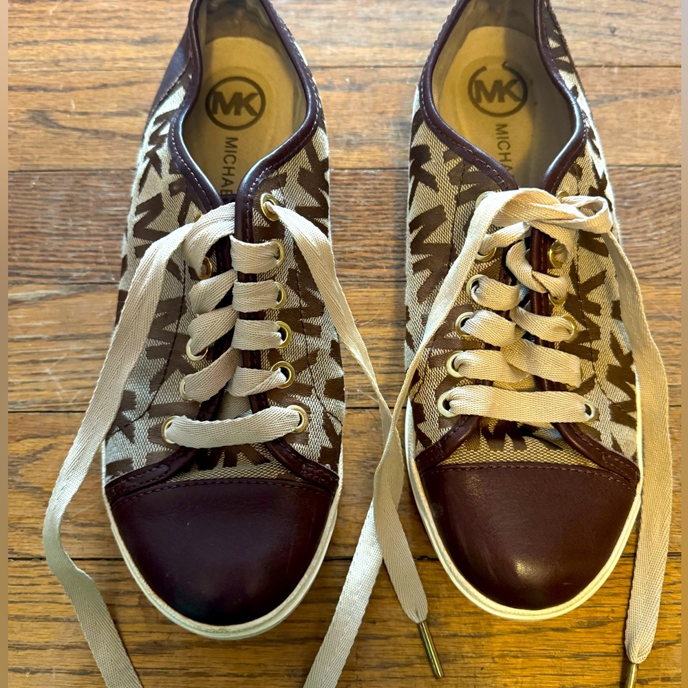 Michael Kors 6.5 US City Brown Sneakers Signature MK Logo Shoes Women's